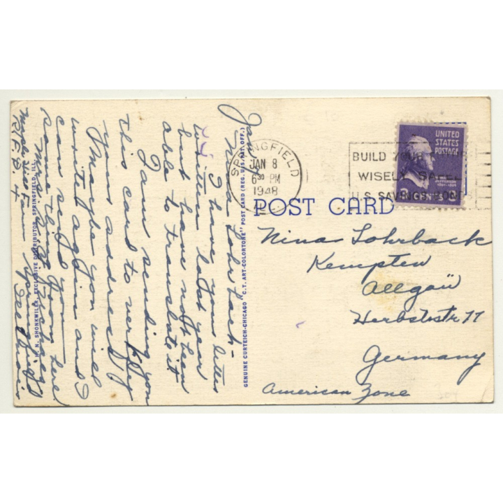 Illinois / USA: Residence Of Samuel Hill - New Salem State Park (Vintage Postcard 1948)