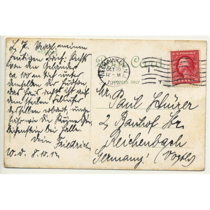 Weehawken N.J. / USA: Boulevard Loop Looking North (Vintage Postcard 1912)