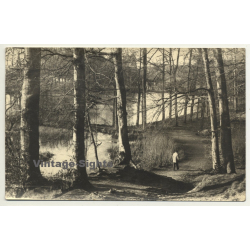Stroller In Forest / Trees (Vintage RPPC Belgium ~1930s/1940s)