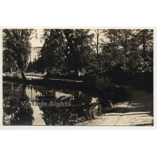 Park Avenue On Lake Shore / Tree Reflections (Vintage RPPC Belgium ~1930s/1940s)