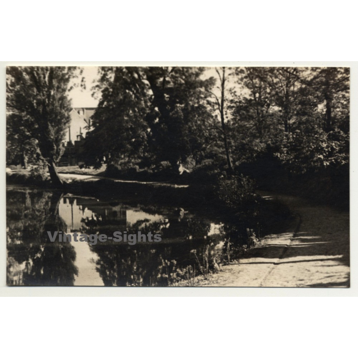 Park Avenue On Lake Shore / Tree Reflections (Vintage RPPC Belgium ~1930s/1940s)