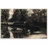 Park Avenue On Lake Shore / Tree Reflections (Vintage RPPC Belgium ~1930s/1940s)