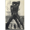 Muscular Nude Male Statues In Front Of Atomium / Gay INT (Vintage RPPC Belgium ~1960s)