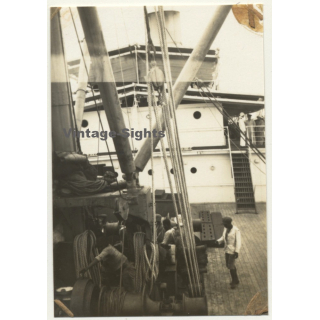 Trip To Congo-Belge: Scene On Deck - Native Sailors - S.S. Anversville (Vintage Photo 1930)