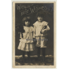 Little Girl & Boy - With Best Wishes (Vintage Greet RPPC 1906)