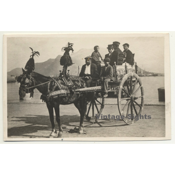 Italy: Carro Siciliano / Donkey - Mule (Vintage RPPC ~1910s/1920s)
