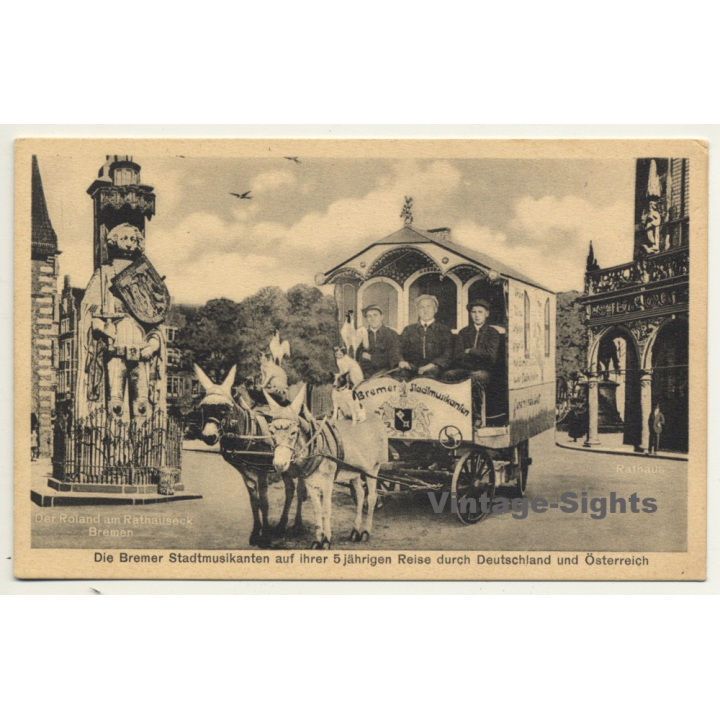 Bremer Stadtmusikanten *2 / Esel - Hund - Katze - Hahn (Vintage Postcard)