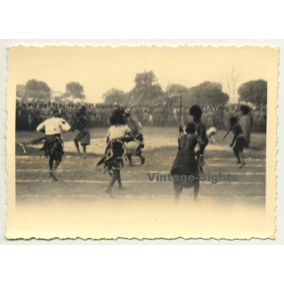 Congo-Belge: Dancers At Tribal Meeting / Ceremonial Dress (Vintage Photo ~1930s/1940s)