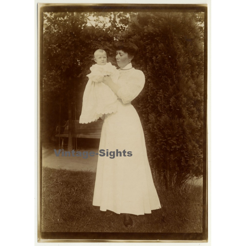 Belgian Upper Society Family *1: Mother & Baby (Vintage Photo Sepia ~1910s/1920s)