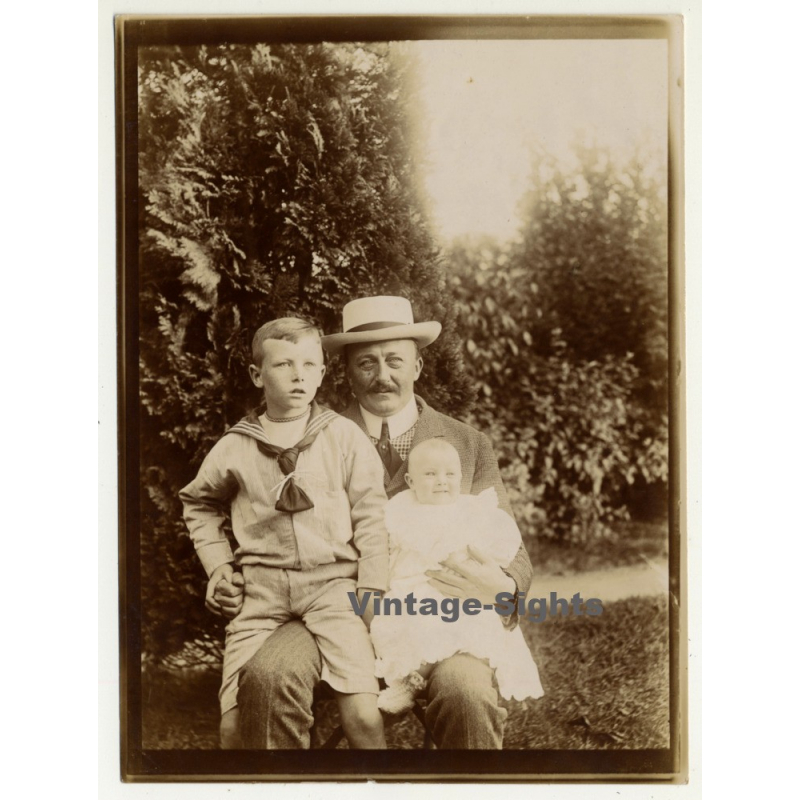 Belgian Upper Society Family *6: Grandfather & Grandsons / Sailor Suit (Vintage Photo Sepia ~1910s/1920s)