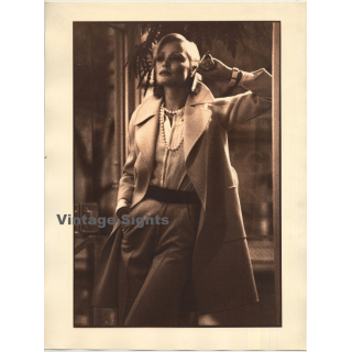 Elegant Woman In Wool Coat / Marlene Dietrich - Cigarette (Vintage Photo 1980s Wolfgang Klein ~DIN A3)