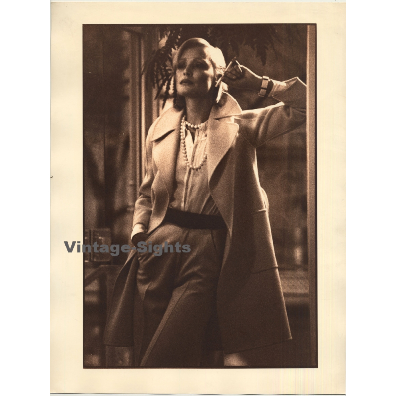 Elegant Woman In Wool Coat / Marlene Dietrich - Cigarette (Vintage Photo 1980s Wolfgang Klein ~DIN A3)
