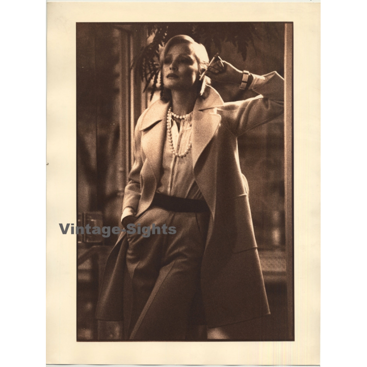 Elegant Woman In Wool Coat / Marlene Dietrich - Cigarette (Vintage Photo 1980s Wolfgang Klein ~DIN A3)