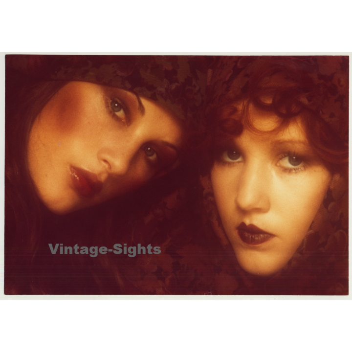Close-Up Of 2 Women's Faces / Fashion - Lace (Vintage Photo 1980s WOLFGANG KLEIN ~DIN A3)