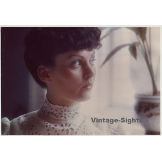 Portrait Of A Woman In A High Neck Lace Blouse (Vintage Photo 1980s WOLFGANG KLEIN ~DIN A3)