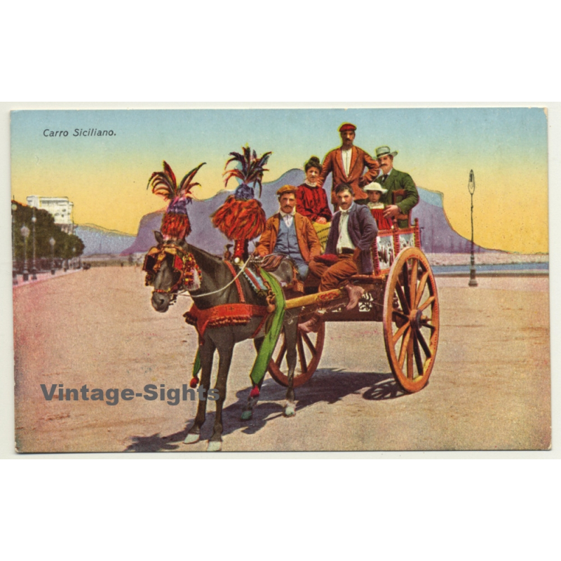 Sicily / Italy: Carro Siciliano / Donkey With Cart (Vintage Postcard)