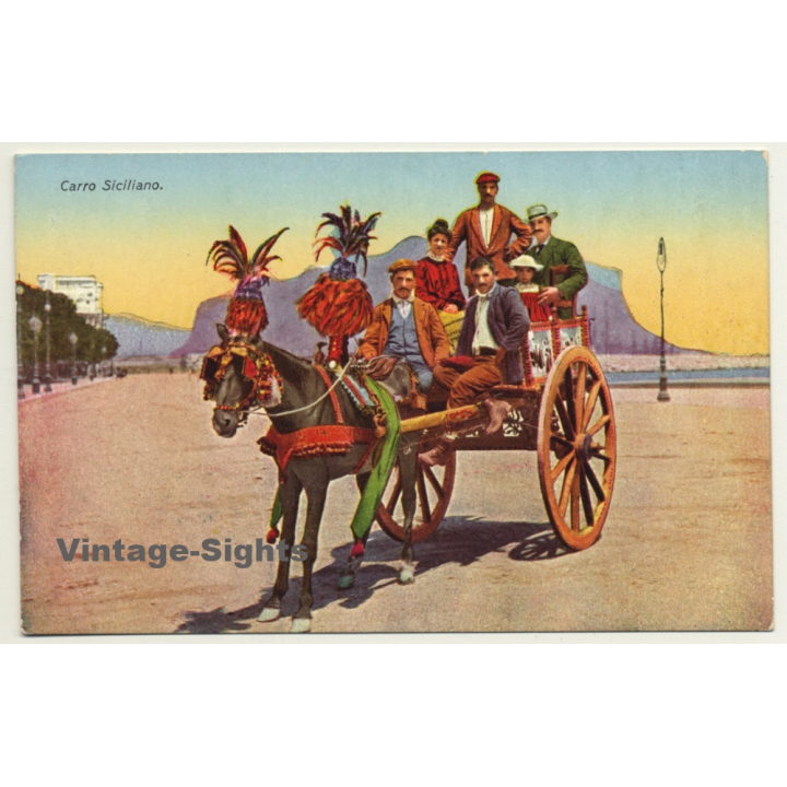 Sicily / Italy: Carro Siciliano / Donkey With Cart (Vintage Postcard)