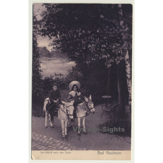 Bad Nauheim / Germany: Durchblick Zum Teich / Kids On Donkeys (Vintage Postcard 1906)