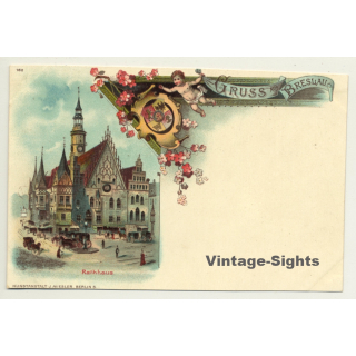Gruss Aus Breslau - Rathaus / Kunstanstalt Miesler (Vintage PC Litho ~1900s)