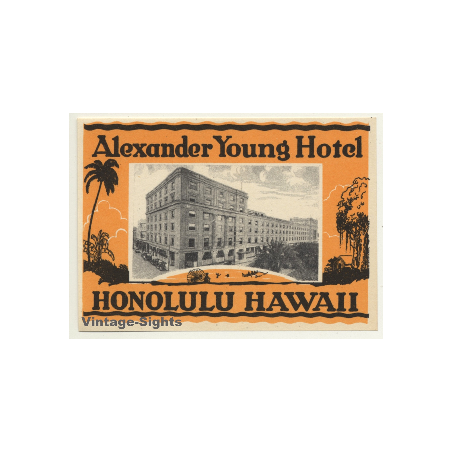 Alexander Label Honolulu - Hawaii / USA: Alexander Young Hotel (Vintage Luggage Label)