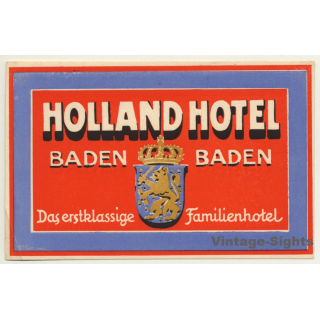 Baden Baden / Germany: Holland Hotel (Vintage Luggage Label)