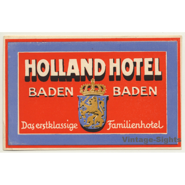 Baden Baden / Germany: Holland Hotel (Vintage Luggage Label)