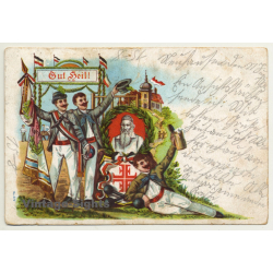 Gut Heil! Fencing - Pommel Horse - Beer Mug (Vintage Postcard Litho 1903)