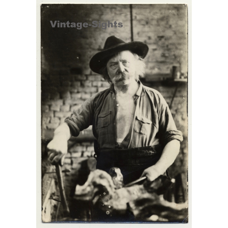 Portrait Of Belgian Blacksmith At Work (Vintage Photo B/W ~1930s/1940s)