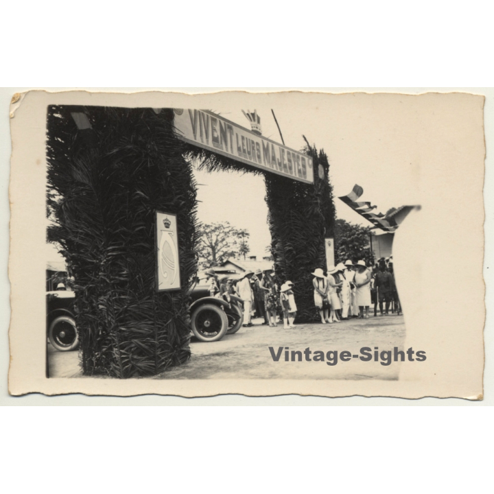 King Albert I Visits Léopoldville / Vivent Leurs Majestes (Vintage RPPC ~1920s)