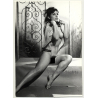 Brunette Nude With Silk Scarf / Lips - Eyes - Interior (Vintage Photo B/W 1960s)