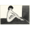 Busty Nude Female Sits On Carpets / Eyes - Legs (Vintage Photo GDR 1970s)