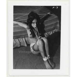 Pretty Female Tied To Bed *3 / Gag - Legs - BDSM (Vintage Photo ~1960s)