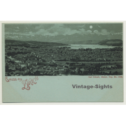 Switzerland: Gruss Aus Zürich / Moonlight (Vintage PC Litho ~1900s)