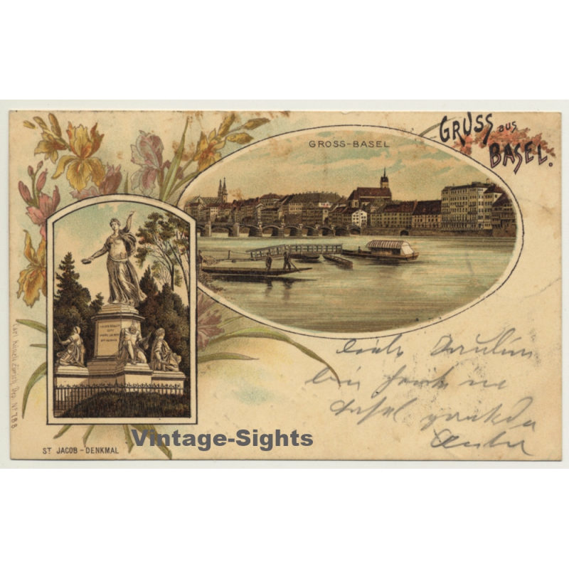 Switzerland: Gruss Aus Basel / Gross-Basel (Vintage PC Litho 1898)