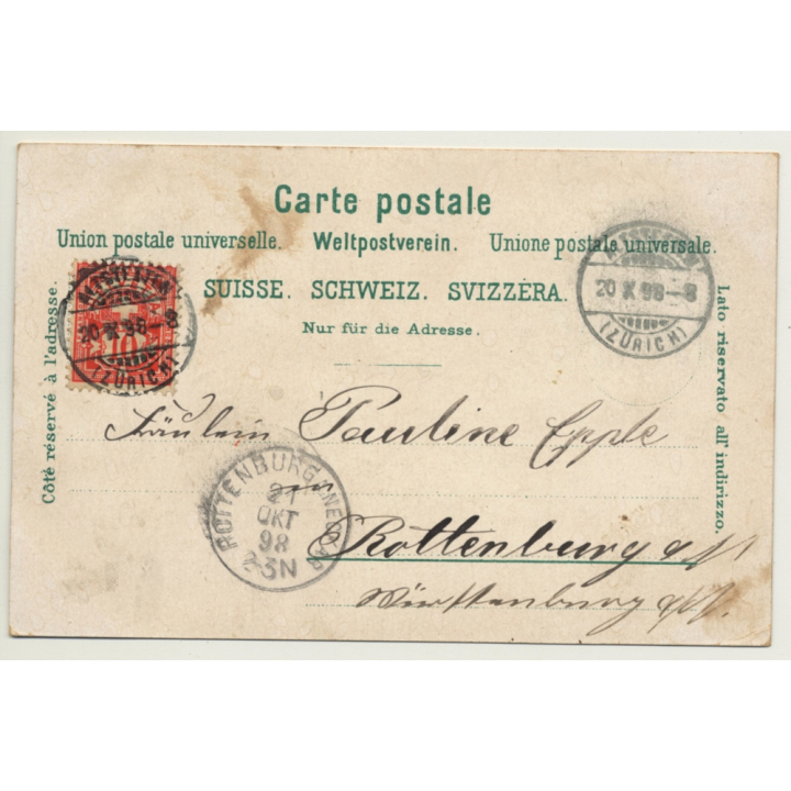 Switzerland: Gruss Aus Zürich / Bahnhofs-Brücke (Vintage PC Litho 1898)