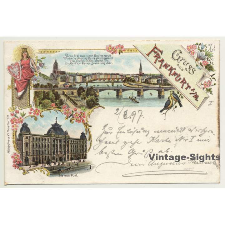 Germany: Gruss Aus Frankfurt A/M. - Neue Post (Vintage PC Litho 1897)