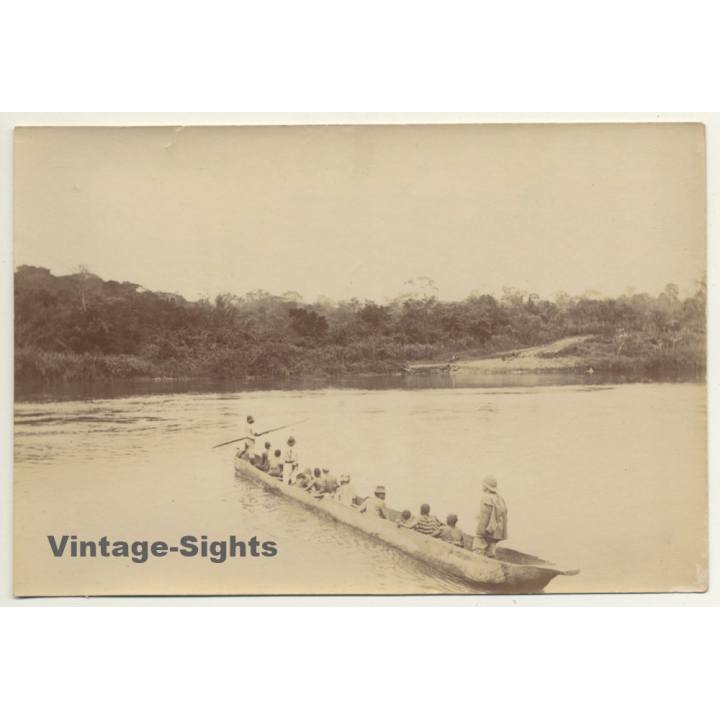 Congo-Belge: Passage De L'Ituri En Pirogue / Dugout (Vintage Photo ~1910s)