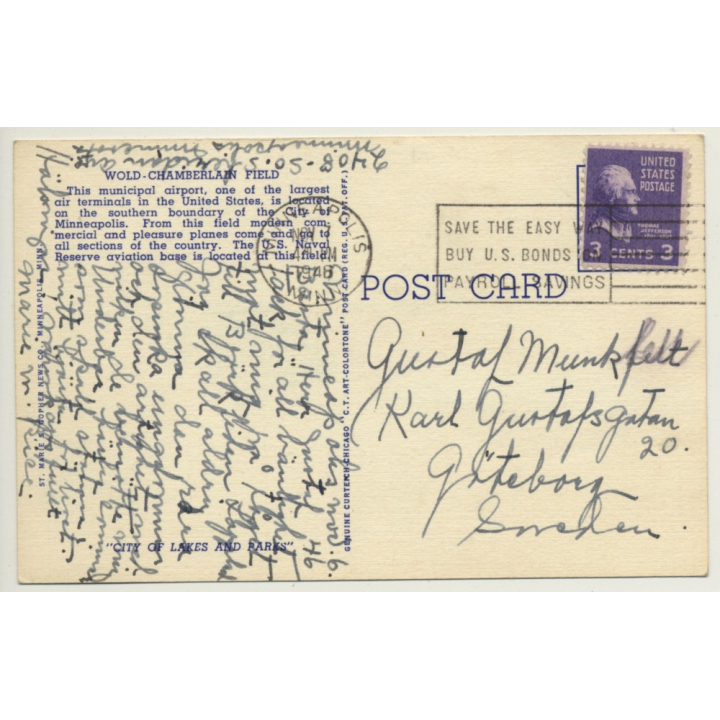 Minneapolis / USA: Wold Chamberlain Field / Airport (Vintage Postcard 1946)