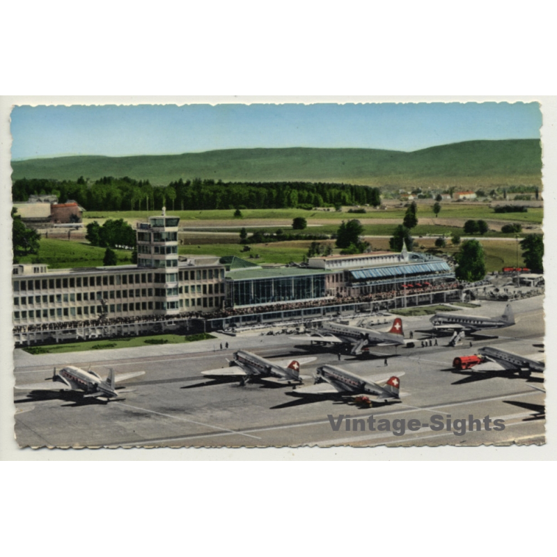 Switzerland: Flughof Zürich-Kloten / Airport (Vintage Postcard ~1950s)