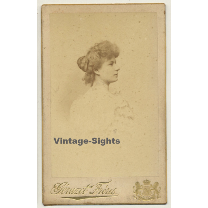 Geruzet Frères / Bruxelles: Portrait Of Young Woman / Hairstyle (Vintage Carte De Visite / CDV ~1880s)