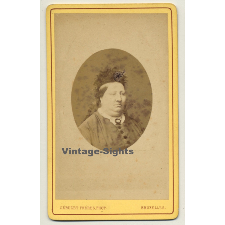 Géruzet Frères / Bruxelles: Portrait Of Chubby Man / Headdress (Vintage Carte De Visite / CDV ~1880s/1890s)