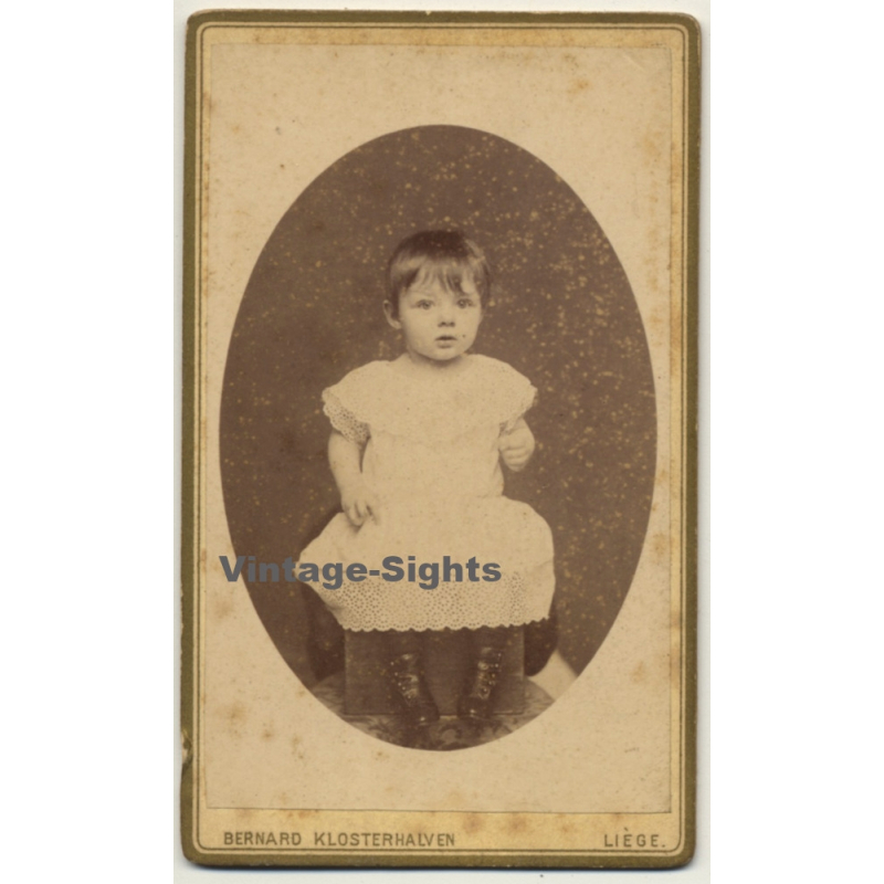 Bernard Klosterhalven - Liège: Shorthaired Baby Girl (Vintage Carte De Visite / CDV ~1880s/1890s)