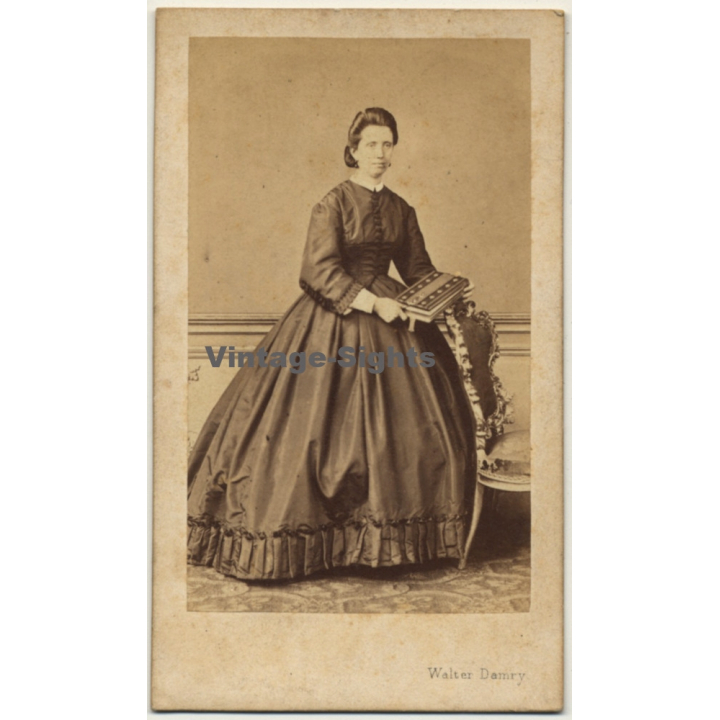 Walter Damry / Liége: Female Actress In Victorian Robe (Vintage Carte De Visite / CDV ~1870)