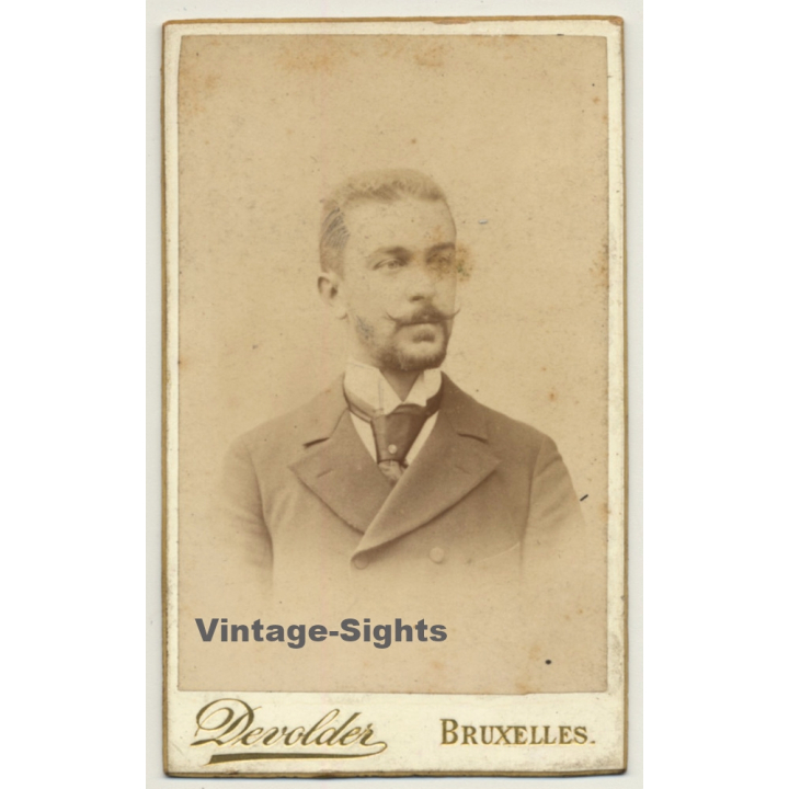 L. Devolder - Bruxelles: Portrait Of Man With Beard / Moustache (Vintage Carte De Visite / CDV ~1880s/1890s)