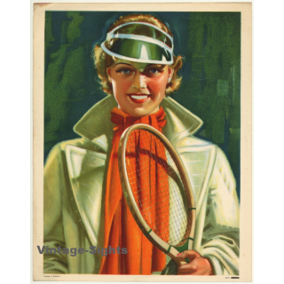Elegant Female Tennis Player (Vintage Print Belgium 1940s/1950s  ~ 31 x 24 CM)