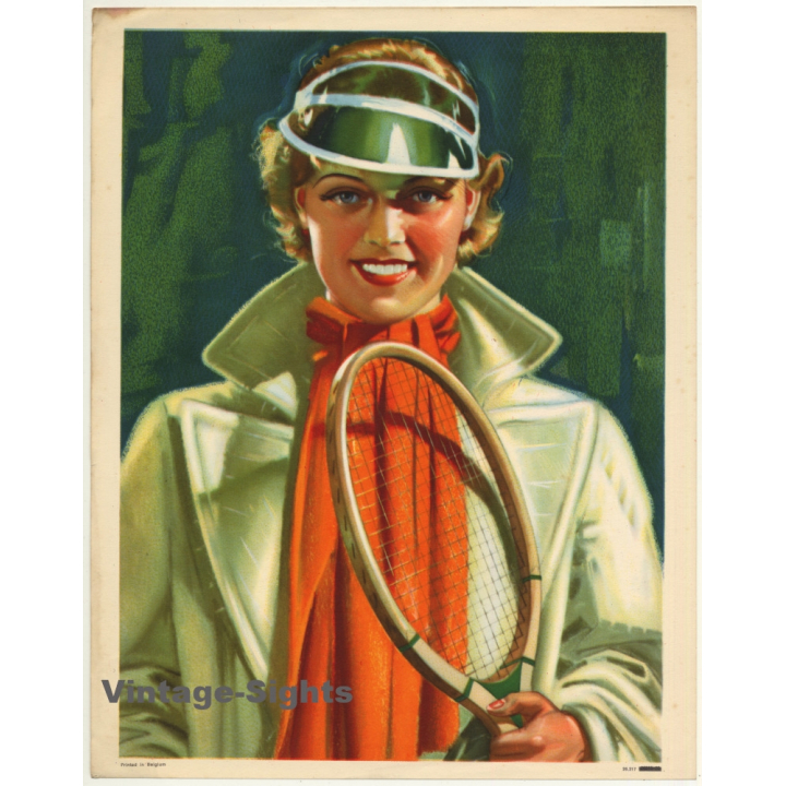 Elegant Female Tennis Player (Vintage Print Belgium 1940s/1950s  ~ 31 x 24 CM)