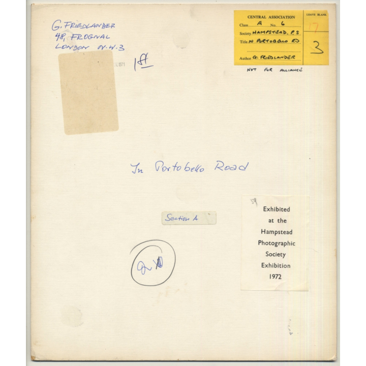 G. Friedlander: In Portobello Road (1972 Hampstead Photographic Society Exhibition)