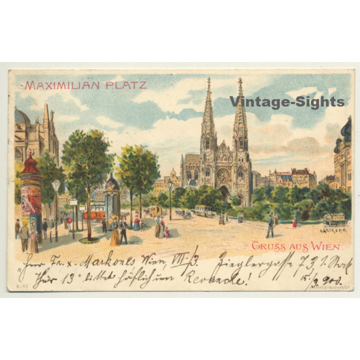 Vienna / Austria: Maximilian Platz / Gruss (Vintage PC Litho 1900)