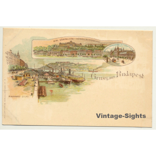 Budapest / Hungary: Rakpart Quai / Königl. Burgpalais (Vintage PC Litho ~1900s)