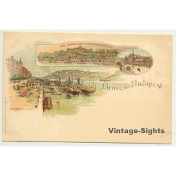 Budapest / Hungary: Rakpart Quai / Königl. Burgpalais (Vintage PC Litho ~1900s)